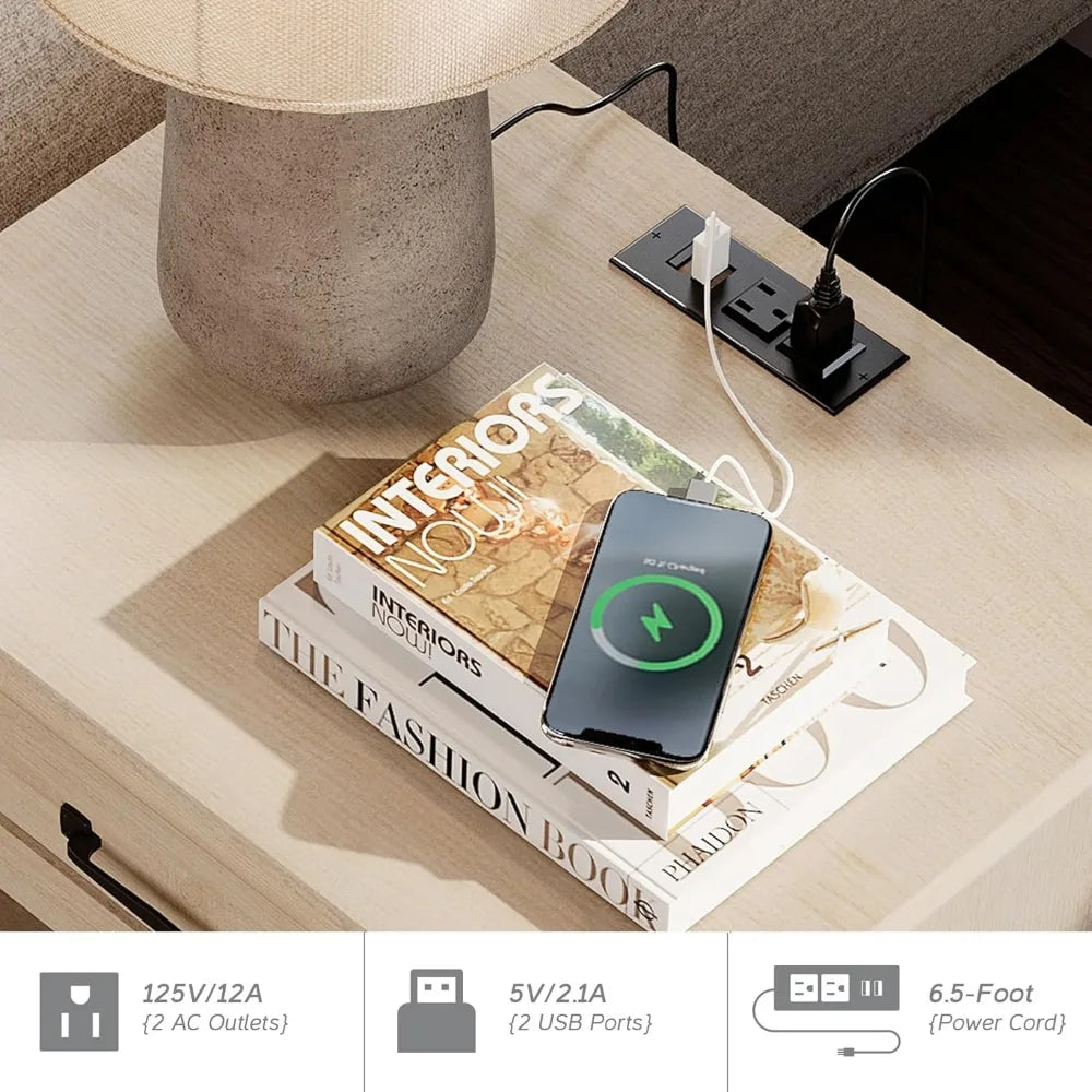 RBXC Set Of 2 End Tables With Charging Station Nightstands