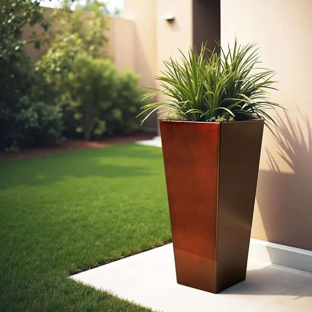 Worth Garden Glazed Metal Planters Set of 2 Square Pots