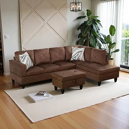 Sweet Blossoms Haven Modern L Shaped Sectional Sofa Ottoman