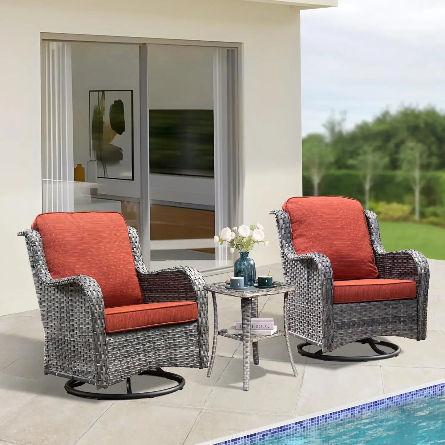 Angduo Outdoor Swivel Rocker Chair Set Of 2 Wicker Glider