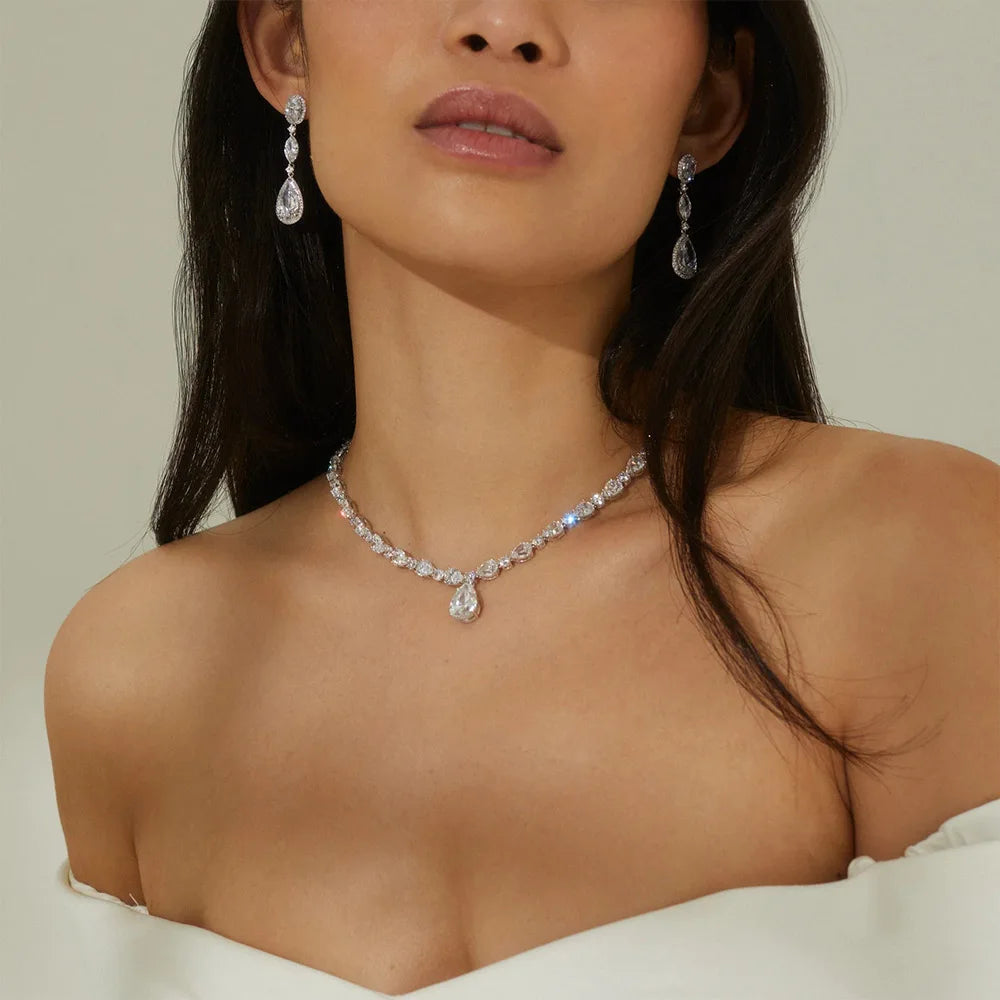 Sweet Blossoms Haven Stone Fans CZ Pear Drop Necklace