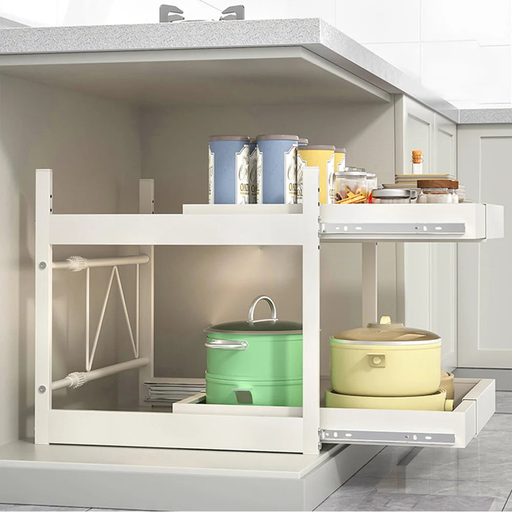 2 Tier Under Sink Sliding Cabinet Basket Organizer Drawer Pull Out Cabinet Multi-Purpose Sink Organizer for Bathroom Kitchen