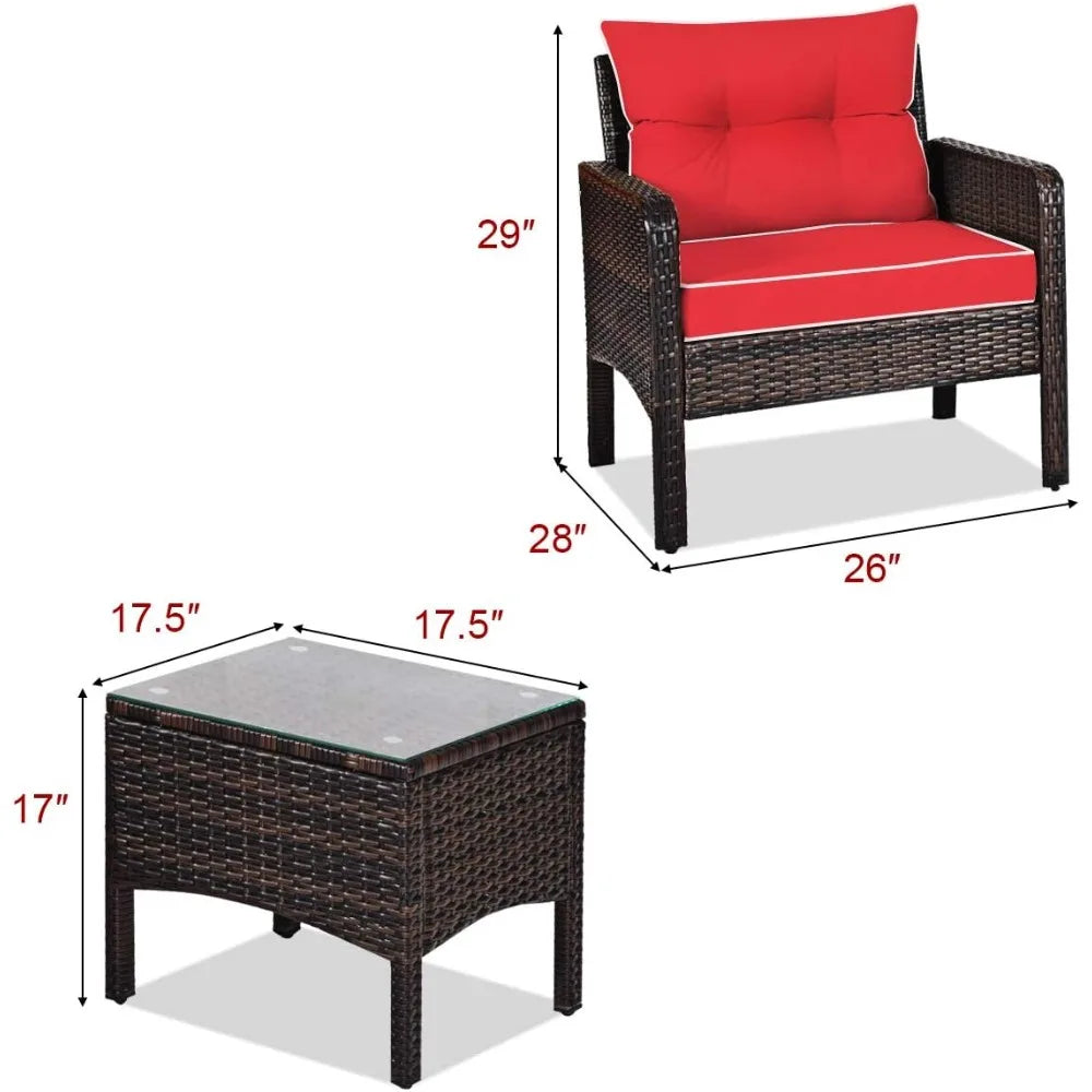 Tangkula Outdoor Patio 3 Piece Wicker Set With Glass Table