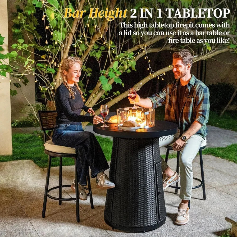 PIZZELLO Propane Fire Pit Table Outdoor Wicker Round