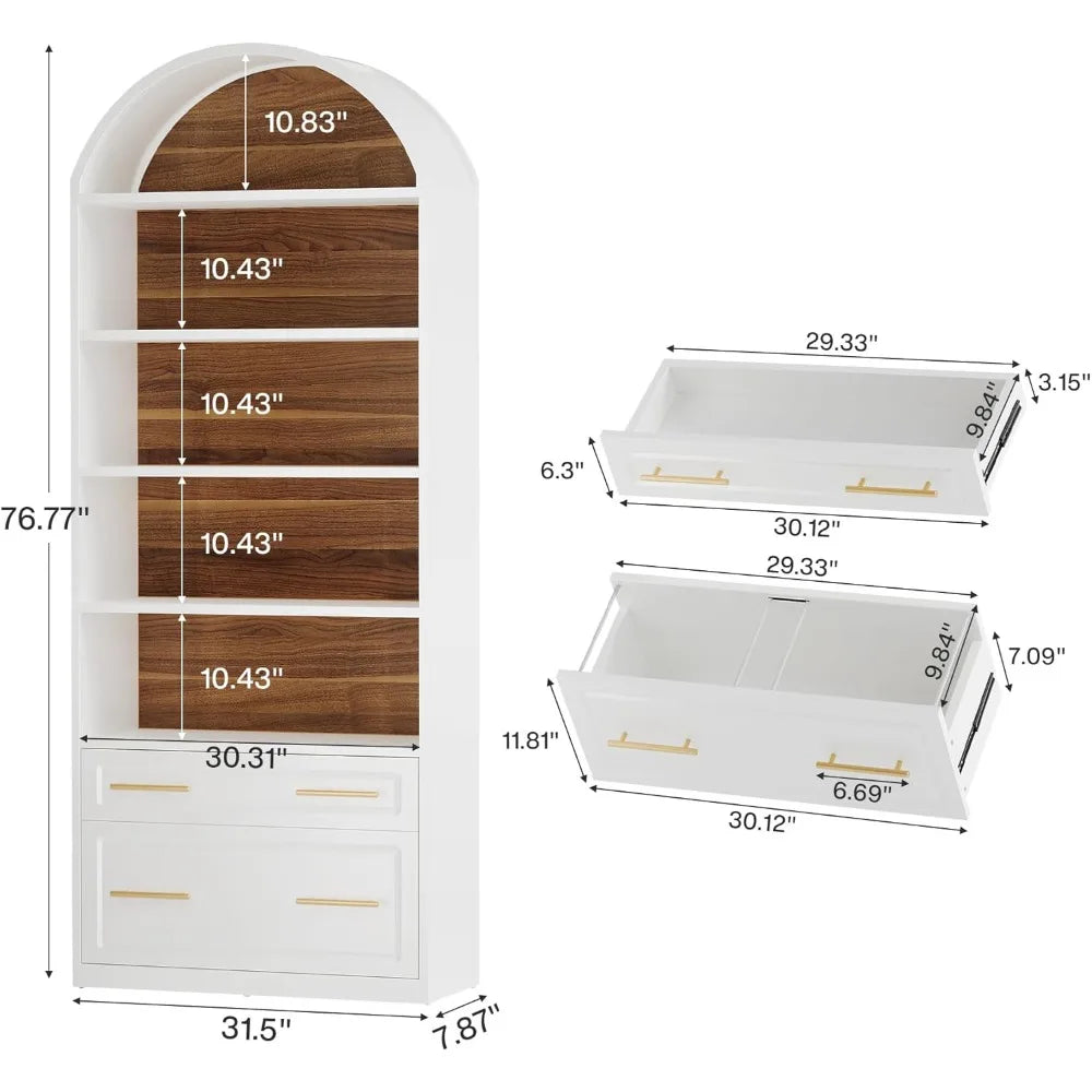 Arched Five Tier File Cabinet Bookcase Freestanding Wood