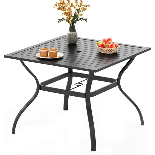 Metal Outdoor Square Dining Table With Umbrella Hole