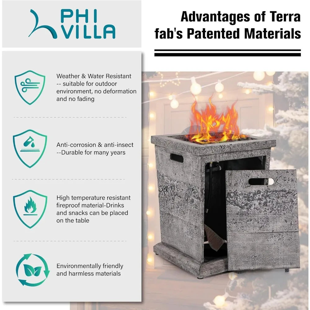 PHI VILLA Square Patio Gas Fire Pit Table 30000 BTU