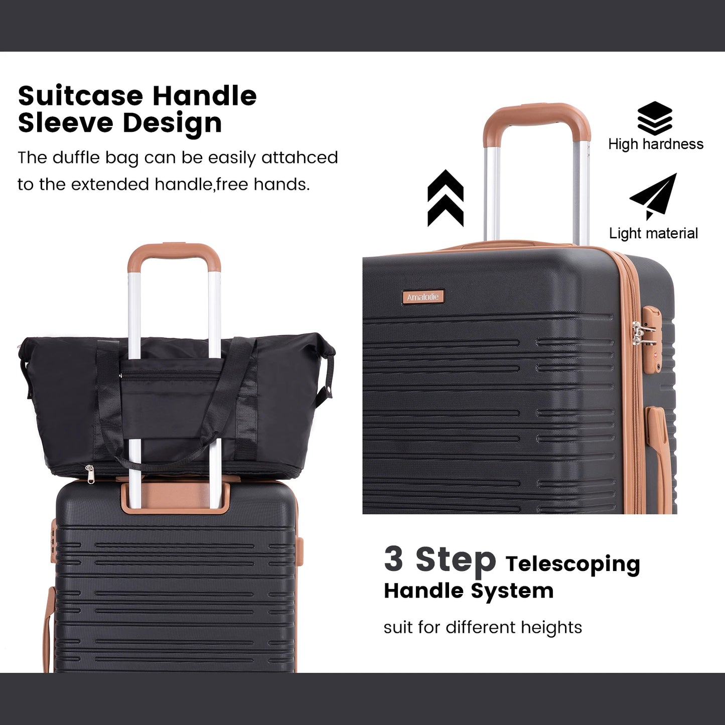 Amalodiecn 5 Piece Luggage Set Hardside Spinner TSA Lock