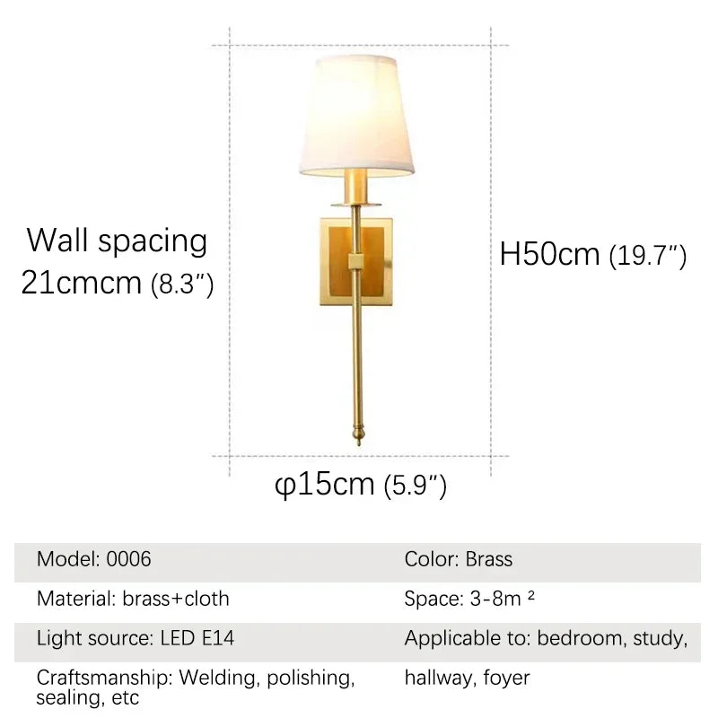 Dorian American Brass Wall Lamp Indoor Living Room Bedroom