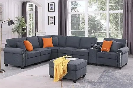 Sichuan Sectional Sofa With Movable Ottoman And Pillows