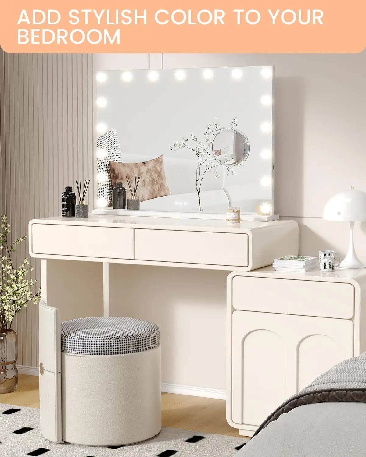 Vanity Mirror with Lights 17 Dimmable LED Bulbs Lighted 3 Color Modes Touch Control Makeup Mirror 3X Magnification for Bedroom