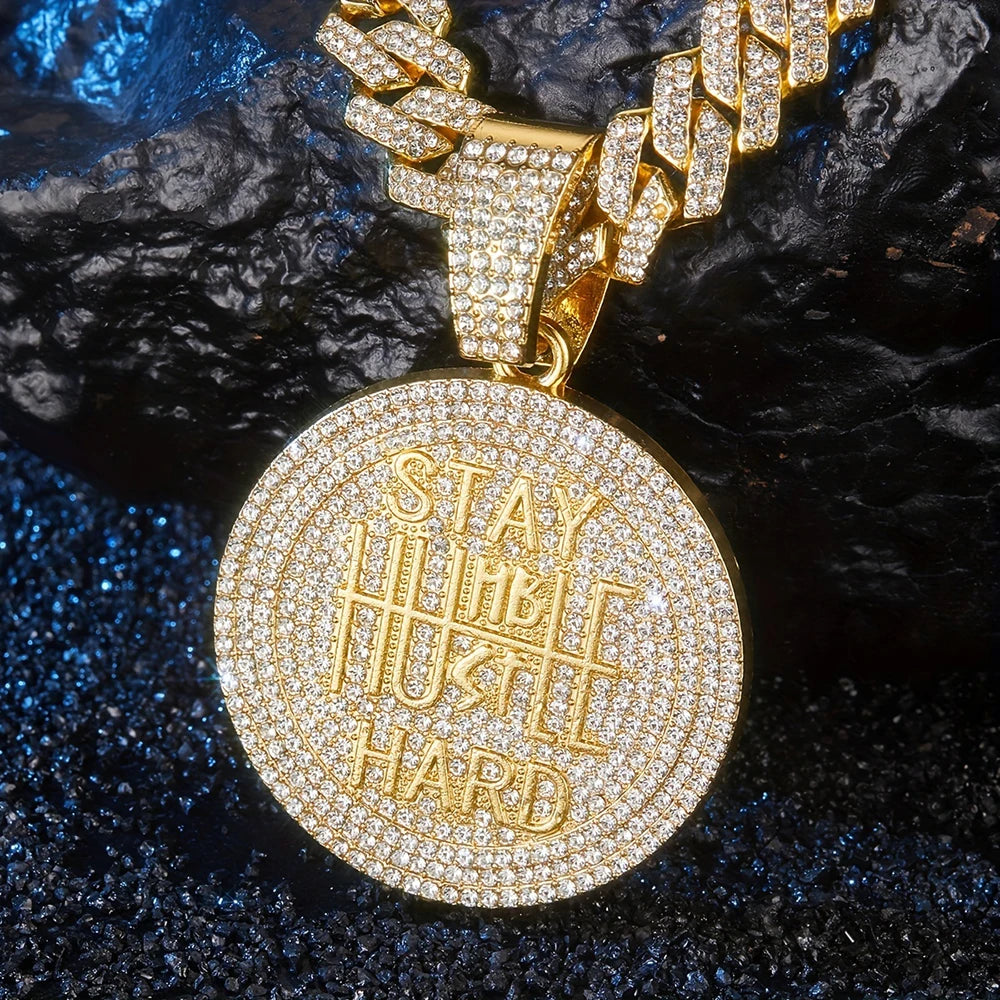 Men Women Hip Hop STAY HARD Pendant Necklace with 13mm Cuban Chain HipHop Iced Out Bling Necklaces Fashion Charm Jewelry USA