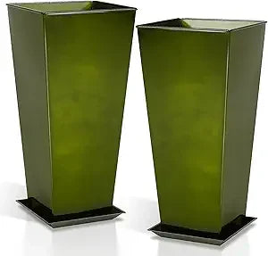 Worth Garden Glazed Metal Planters Set of 2 Square Pots