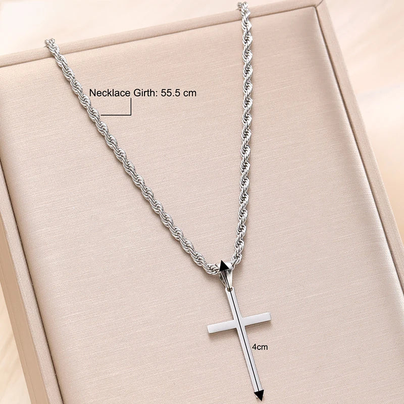 CN Stainless Steel Cross Pendant Necklace Unisex Gift