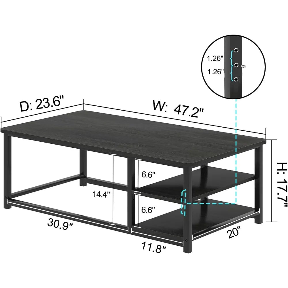 Rustic Wood Coffee Table With Storage Shelf Modern Rectangle