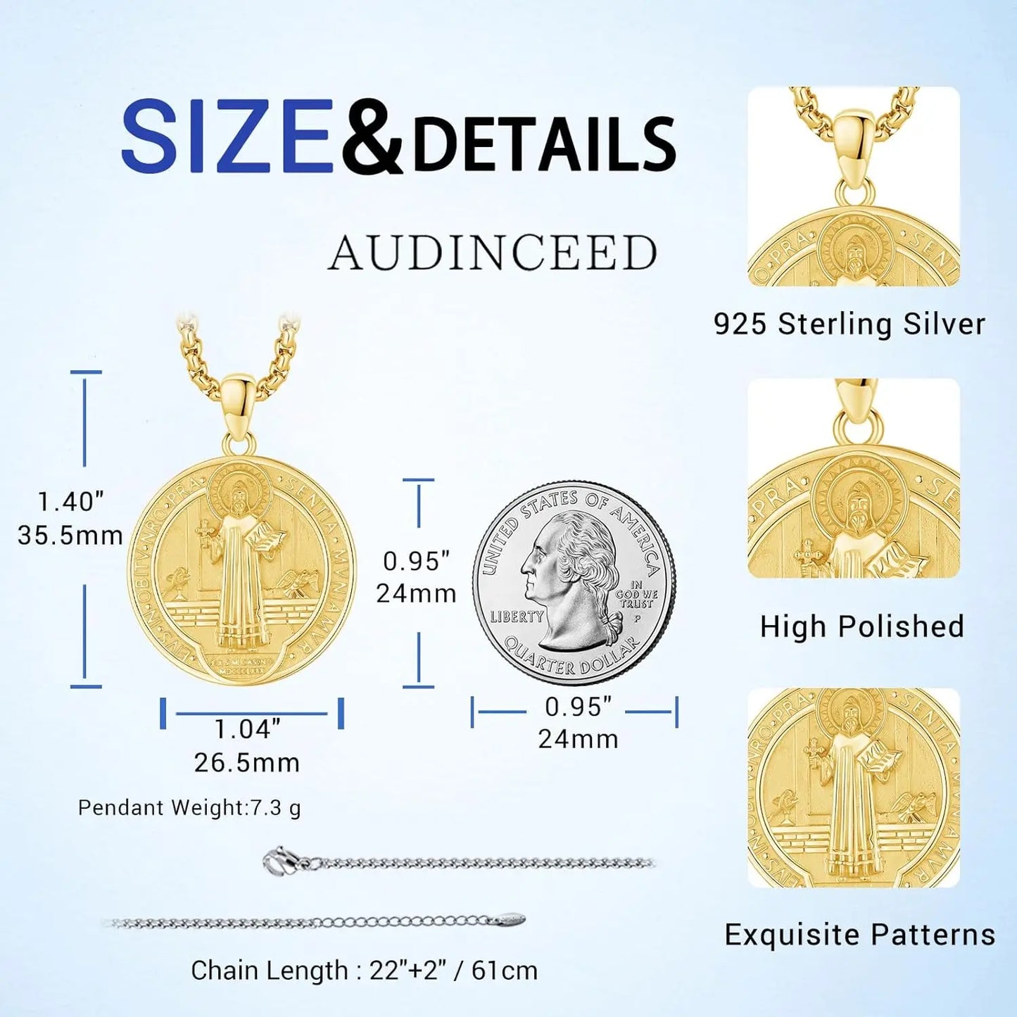 Drinsper 18K Gold Plated Saint Benedict Cross Necklace