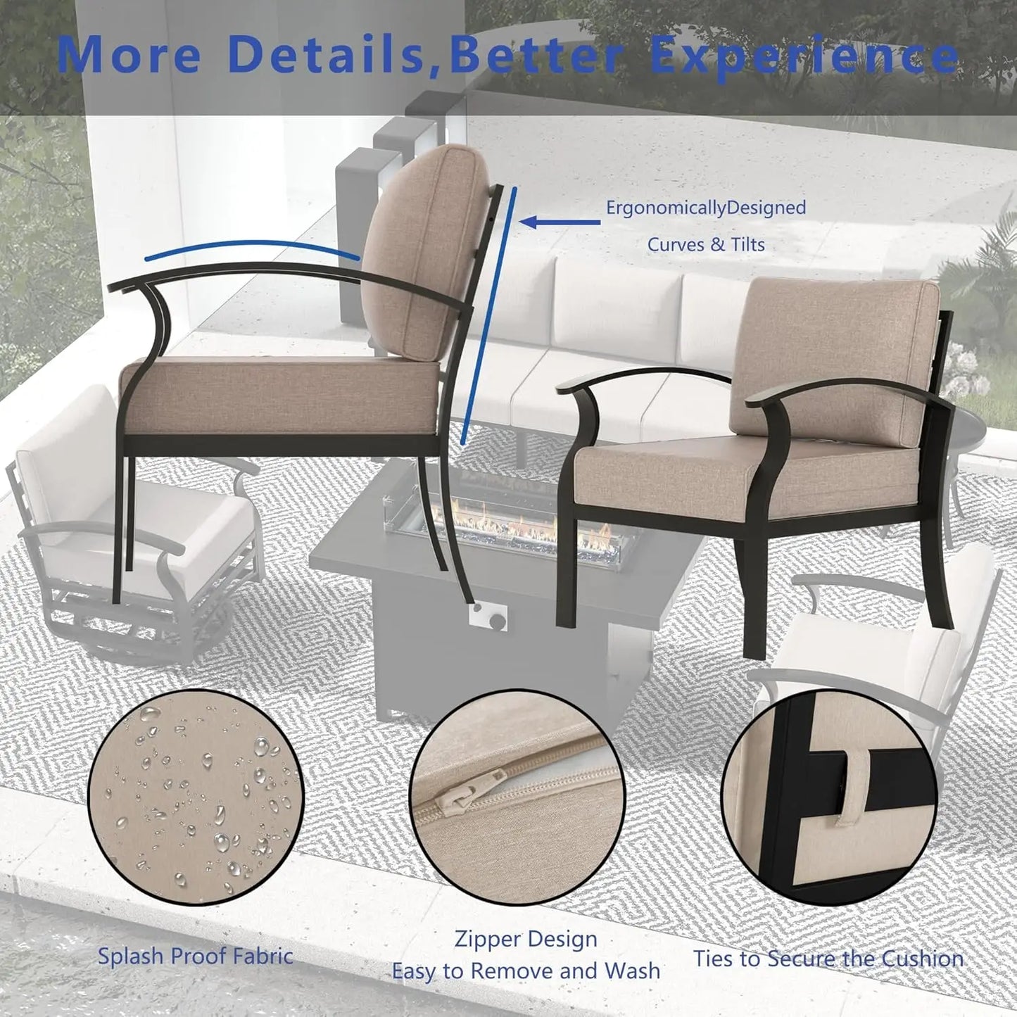 Hign-concerned Aluminum Patio Set With Fire Pit Cushions