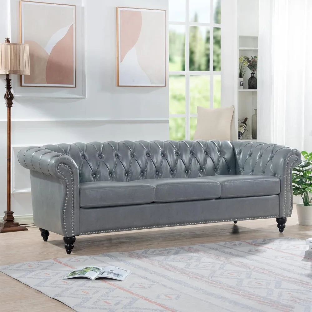 DAFIFY Chesterfield Sofa Tufted PU Leather Mid Century Sofa