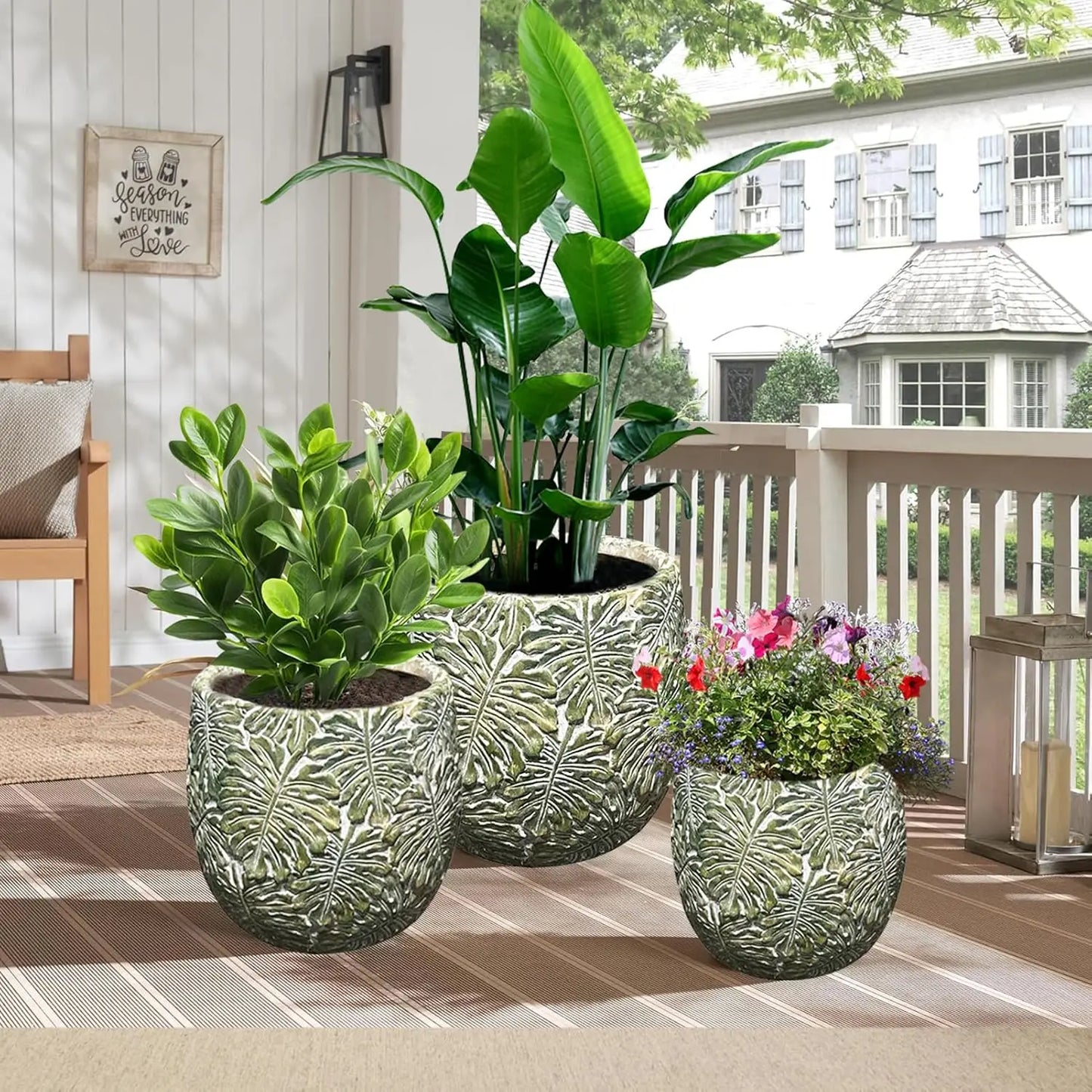 Round Concrete Planter Set Of 3 With Drainage Holes