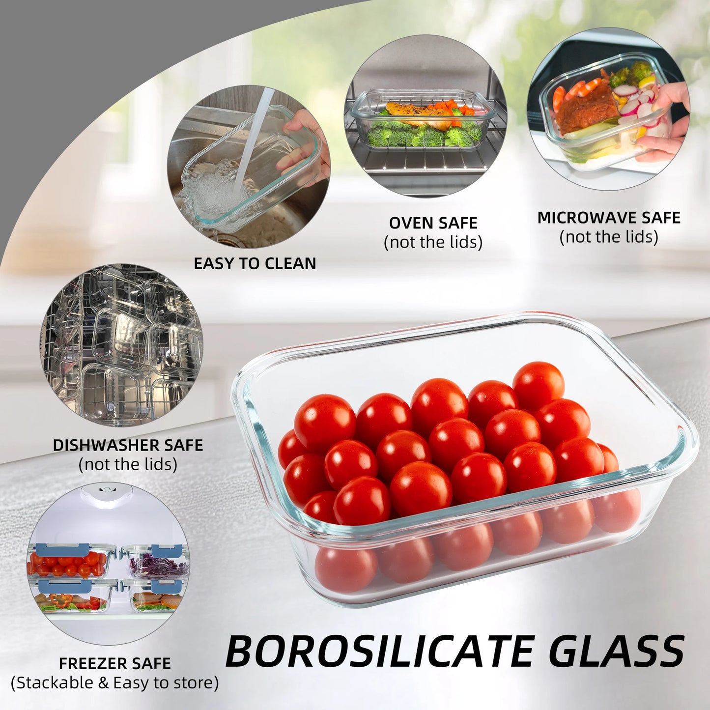 16-Piece Glass Food Storage Containers Set, Leakproof Airtight BPA-Free, Microwave & Oven Safe, Stackable Kitchen Organizers wit