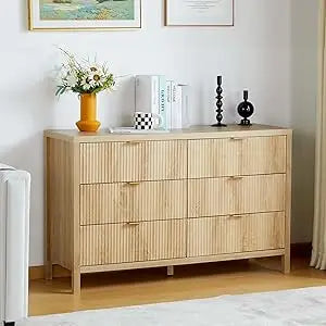 Ticify Fluted Double Dresser With Six Drawers Modern Chest