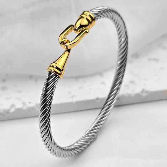 Kabolong Twisted Stainless Steel Cable Bracelet for Women