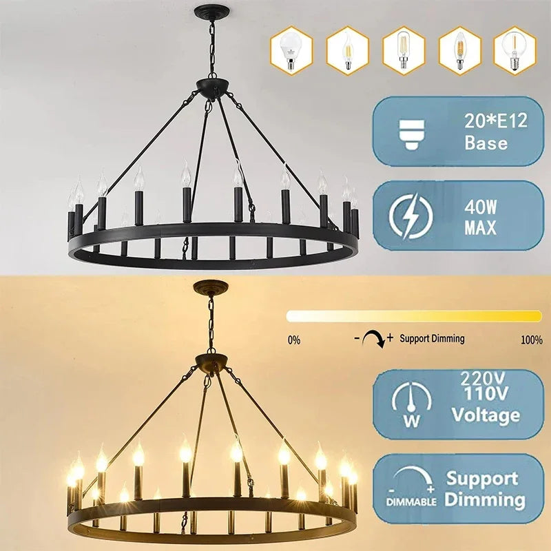 CHYMUIO LIGHT Retro Industrial LED Ceiling Chandelier Loft