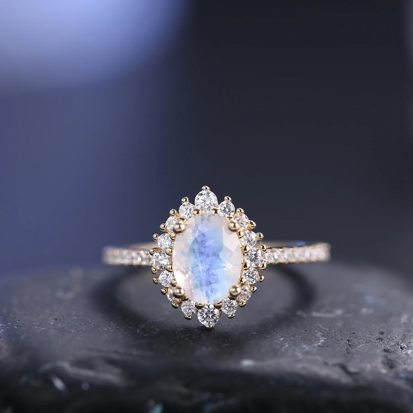 GEM'S BALLET Moonstone Sterling Silver Halo Engagement Ring