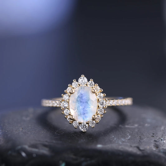 GEM'S BALLET Moonstone Sterling Silver Halo Engagement Ring