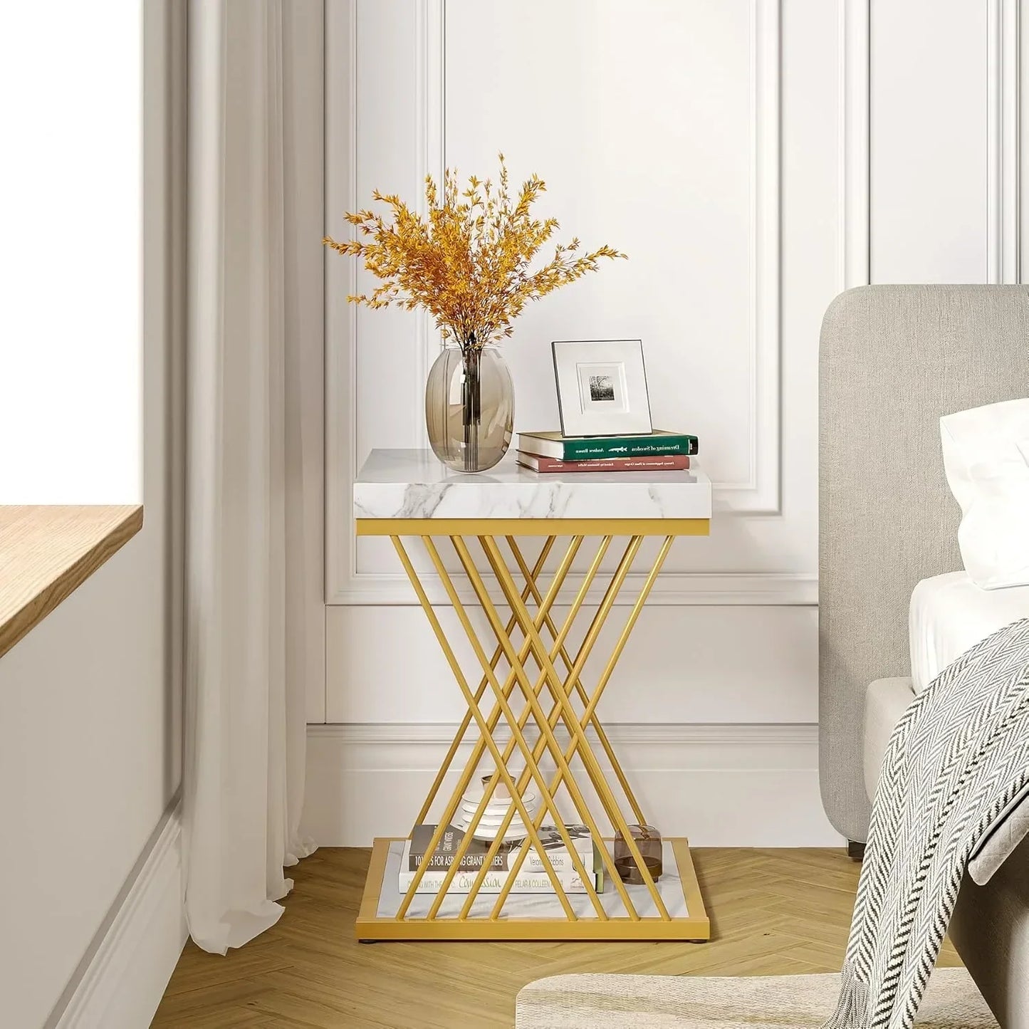 Little Tree Modern Square Two Tier End Table With Storage