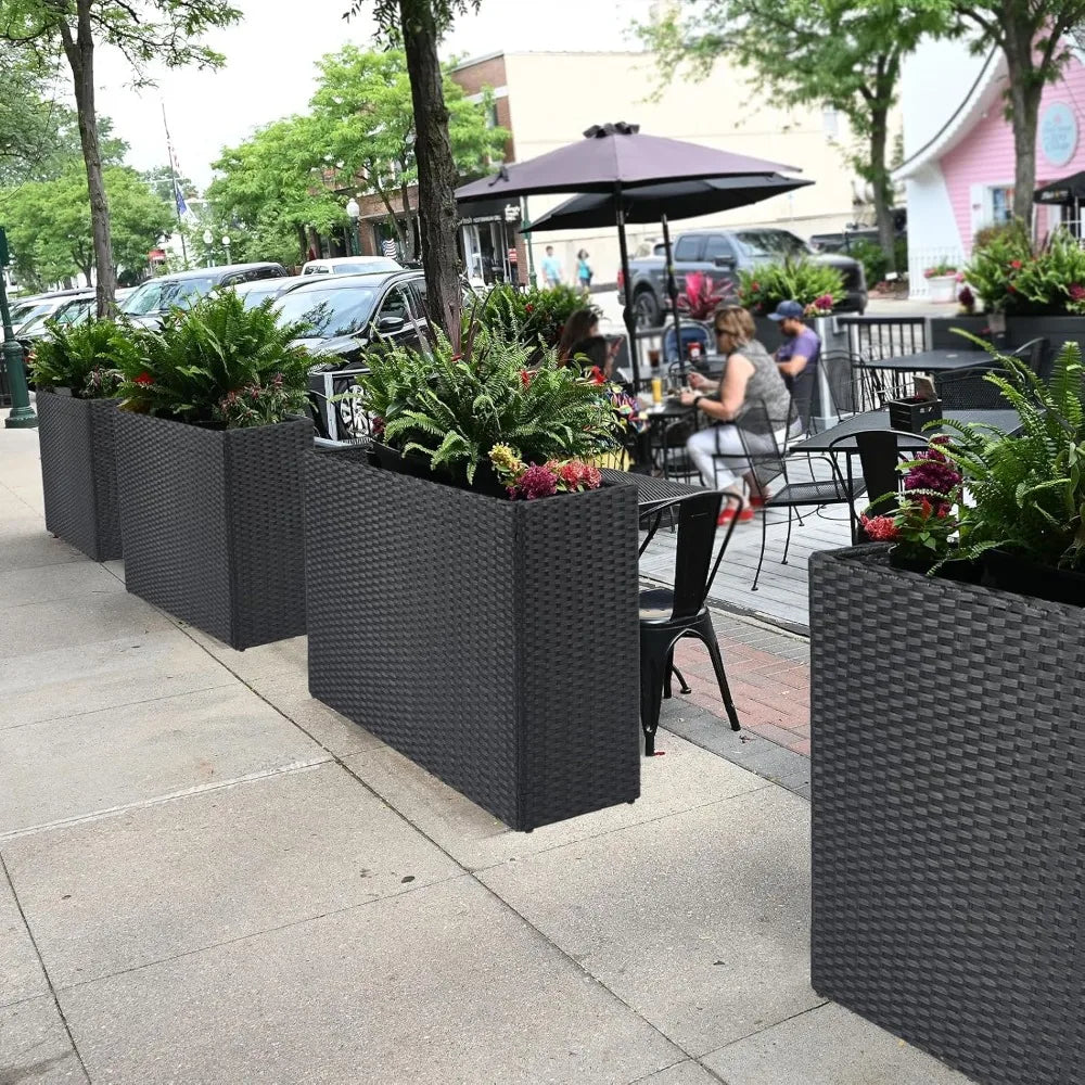 Lewis and Wayne Tall Planters for Outdoor Plants Handmade Wicker Large Rectangular Block Planter Box with Removable Liners Modern Design