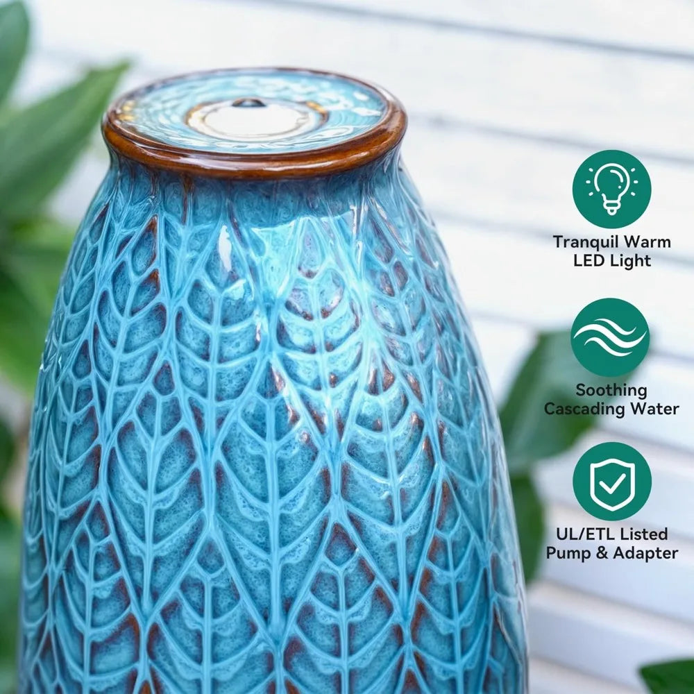Autodaya Outdoor Ceramic Vase Water Fountain With LED Lights