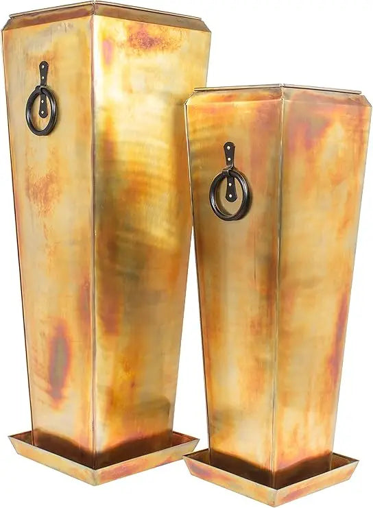 H Potter Tall Outdoor Planters Copper Large Flower Pots Indoor for Patio Balcony Garden Deck Front Porch Entryway with Tray (Ant