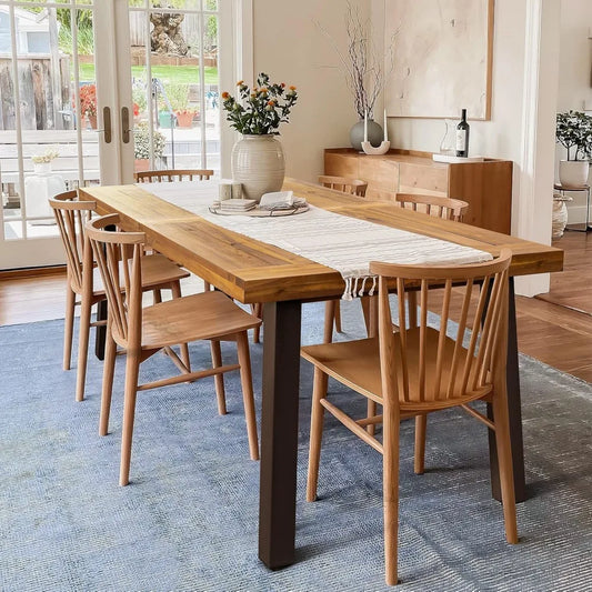 Acacia Wood Dining Table With Iron Legs Sandblast Finish