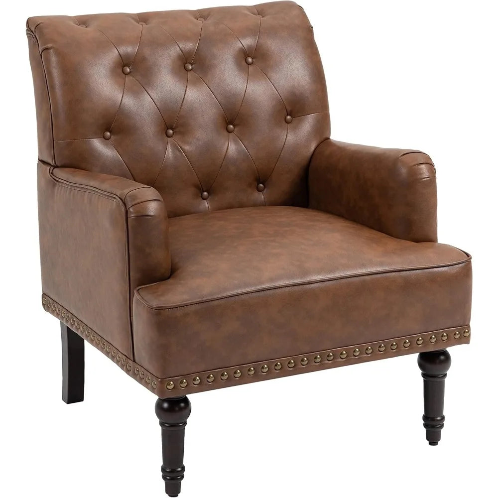 PU Leather Accent Chair, Modern Upholstered Armchair for Living Room, Comfy Arm Chair Single Sofa Reading Seat with Wooden Legs