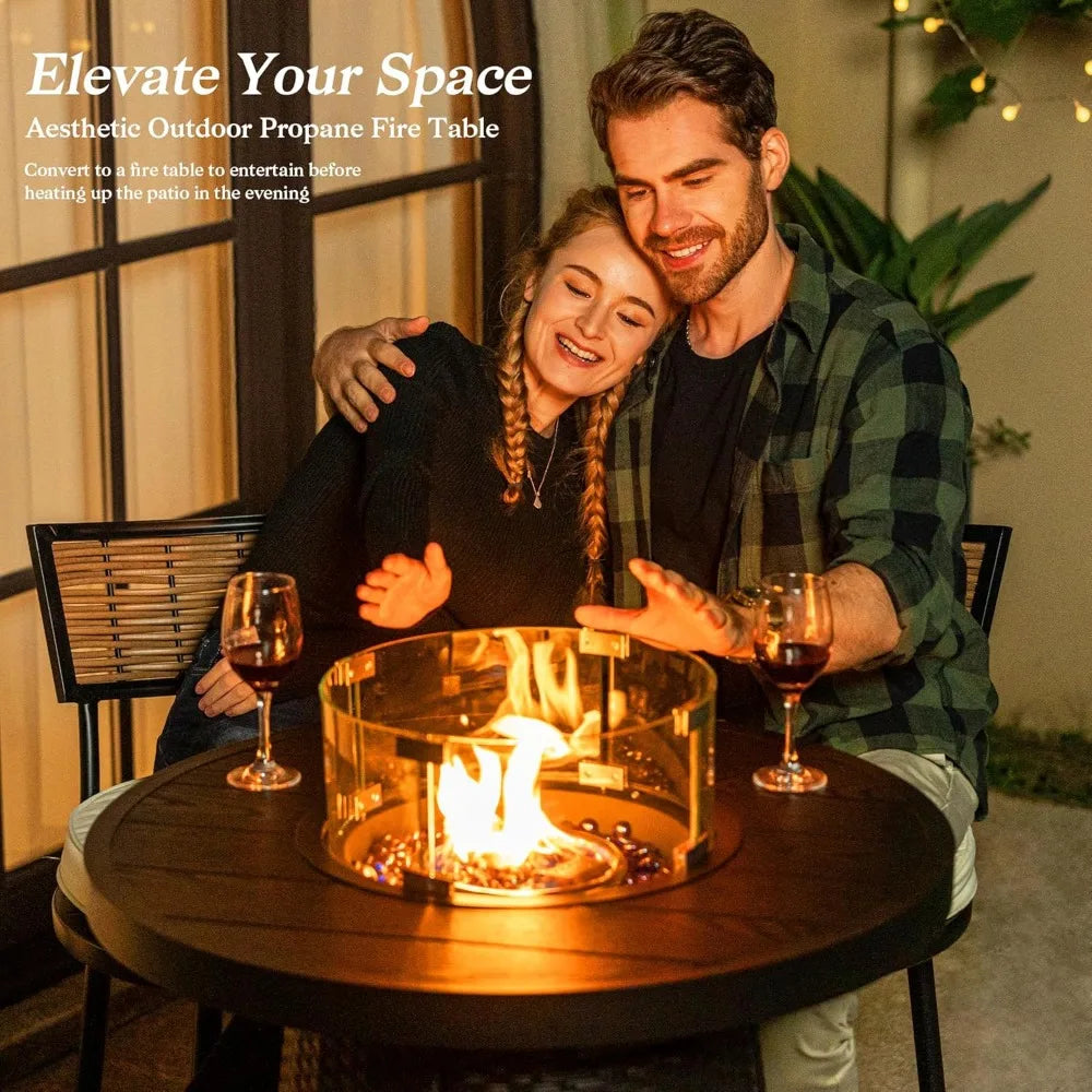 PIZZELLO Propane Fire Pit Table Outdoor Wicker Round