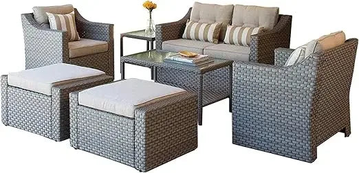 Guangbai Outdoor Set Wicker Conversation Glass Coffee Table