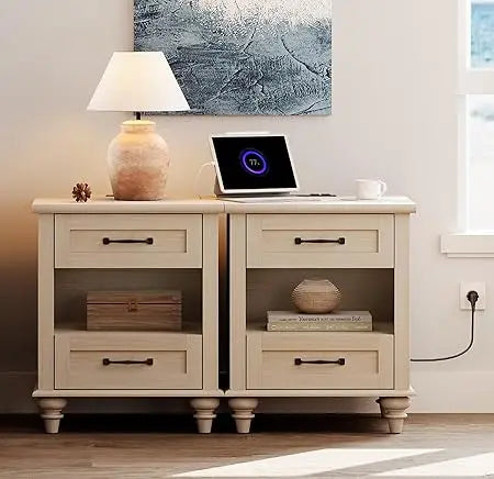 RBXC Set Of 2 End Tables With Charging Station Nightstands