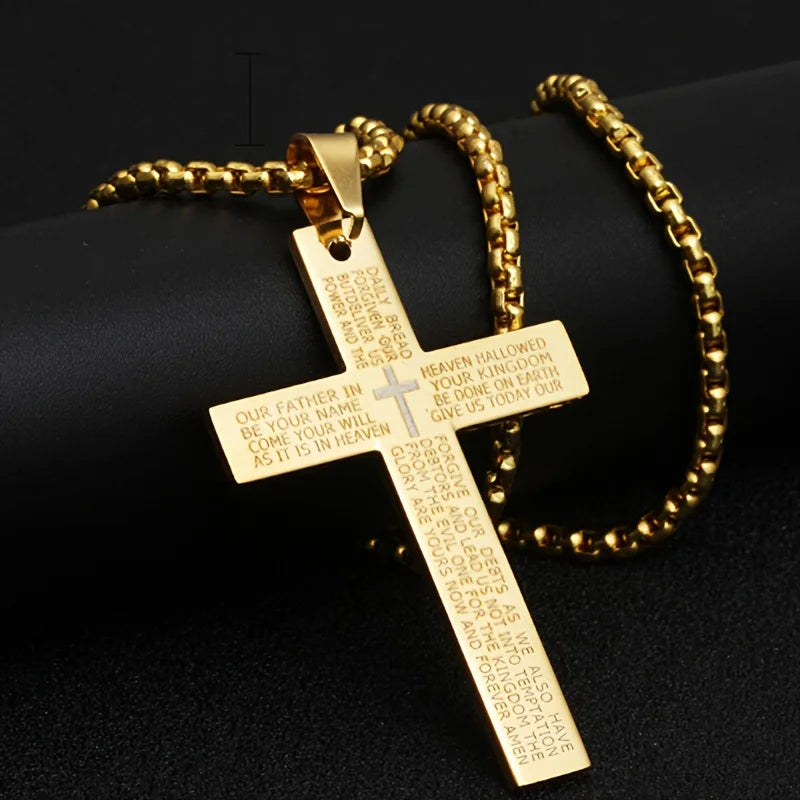 Sweet Blossoms Haven Carved Cross Pendant Titanium Necklace