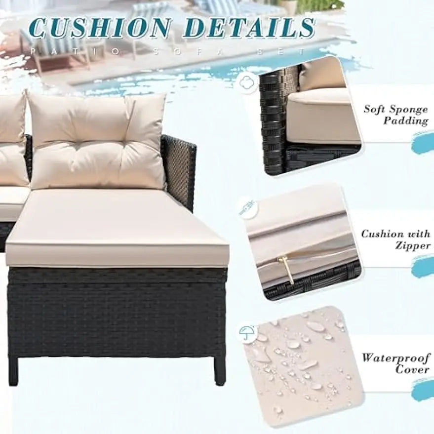 Outdoor 3 Piece Wicker Patio Set With Cushions And Table
