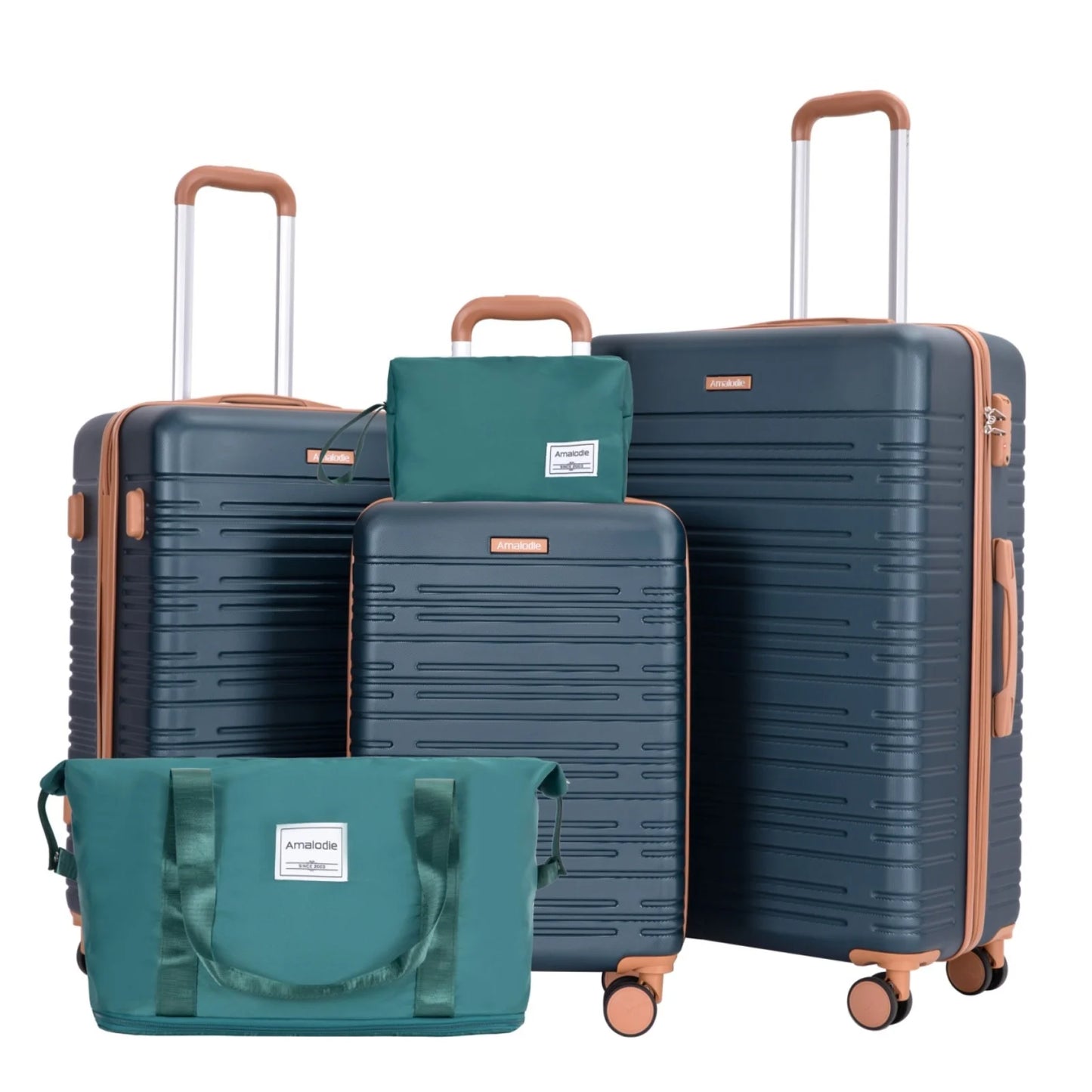Amalodiecn 5 Piece Luggage Set Hardside Spinner TSA Lock