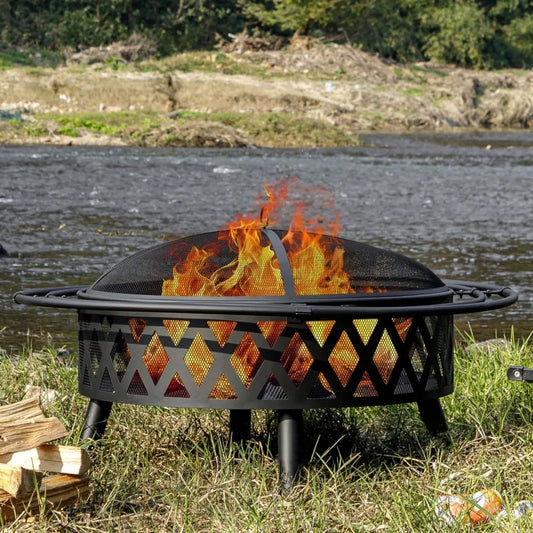 EcoNook WoodBurning Fire Pit Outdoor CrossWeave SparkScreen