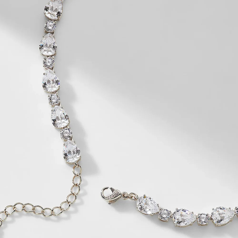 Sweet Blossoms Haven Stone Fans CZ Pear Drop Necklace