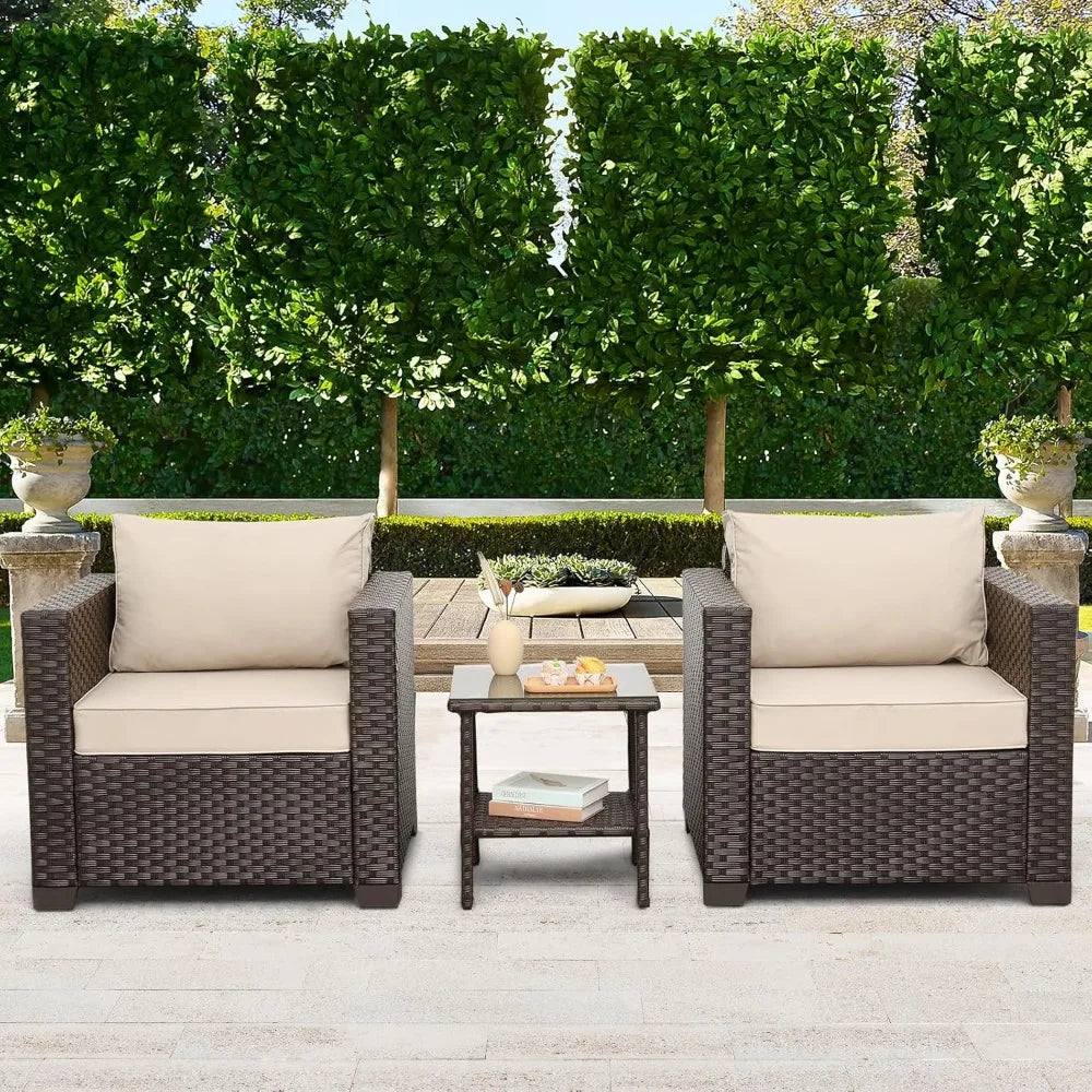 Outdoor Furniture Club Chair Set With Glass End Table