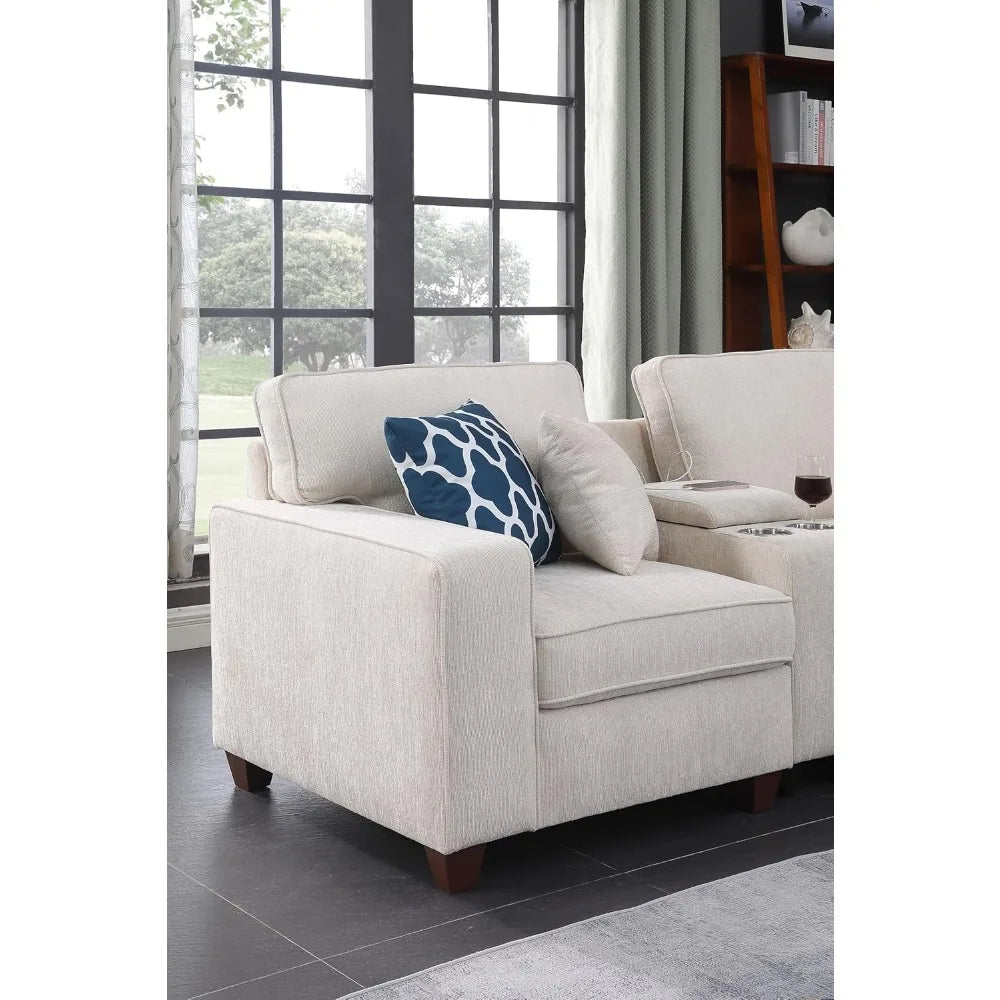 Sichuan Sectional Sofa With Movable Ottoman And Pillows