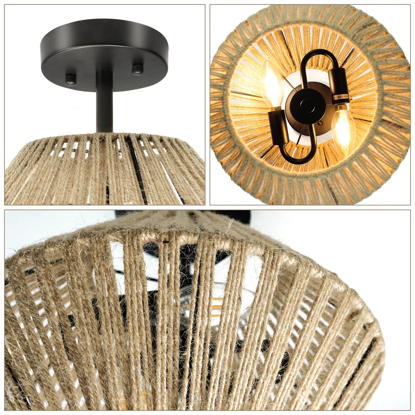 Bohemian Rattan Cloakroom Ceiling Light, Hand-Woven Living Room Ceiling Lamp, Modern Minimalist Bedroom Ceiling Lights