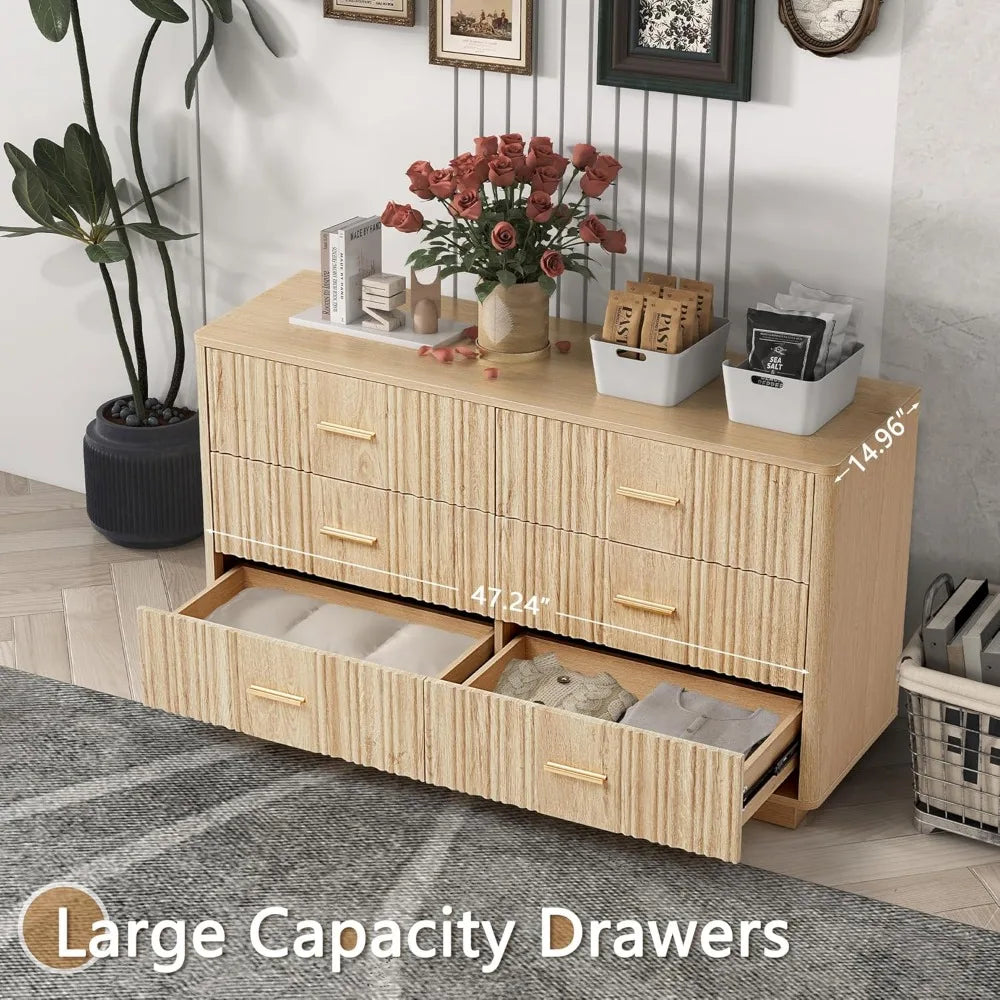 Ticify Fluted Double Dresser With Six Drawers Modern Chest