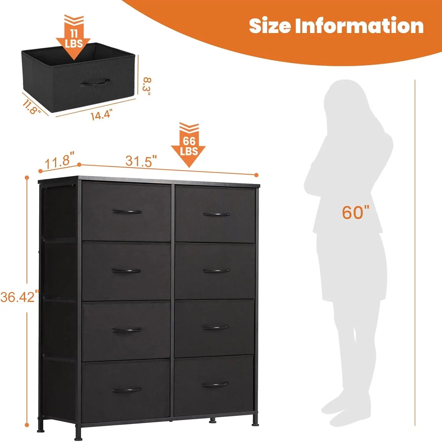 Dresser for Bedroom Drawer Organizer Storage Drawers, Fabric Storage Tower with 8 Drawers, Chest of Drawers