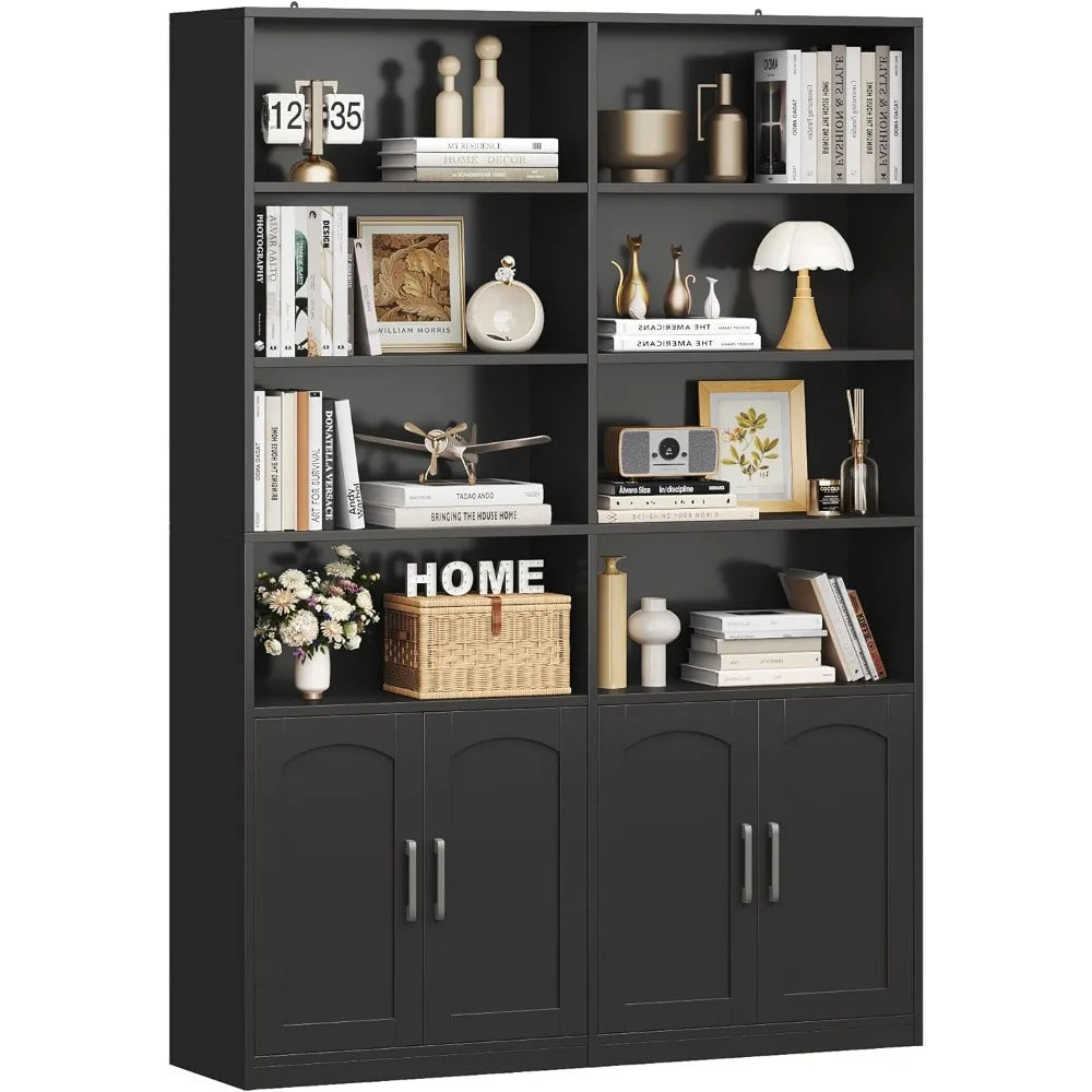 Bookshelf and Bookcase with Doors 6 Tier Double Wide Large Bookshelves Open Display Shelves 73 Inch Tall Bookshelf with Storage