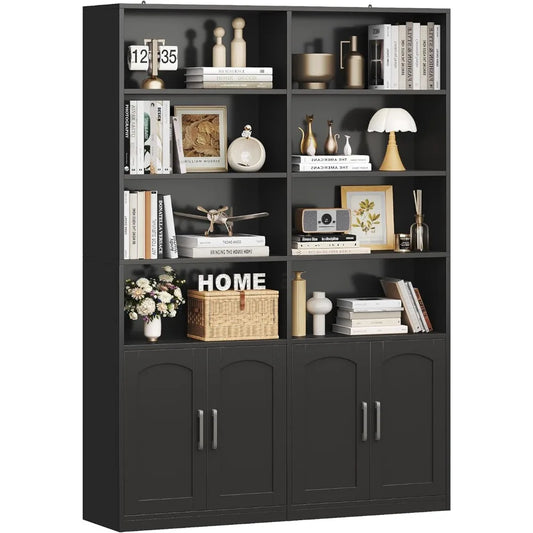 Bookshelf and Bookcase with Doors 6 Tier Double Wide Large Bookshelves Open Display Shelves 73 Inch Tall Bookshelf with Storage